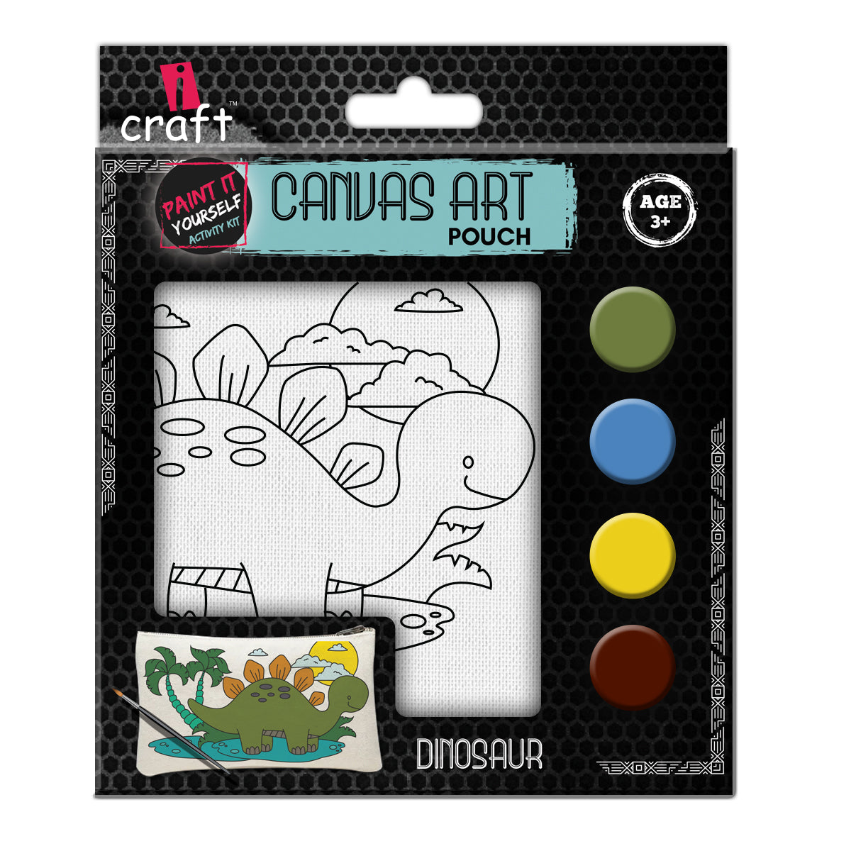 Dinosaur Canvas Pouch Painting Kit for Kids – Paint Your Own Pencil Case Craft Set
