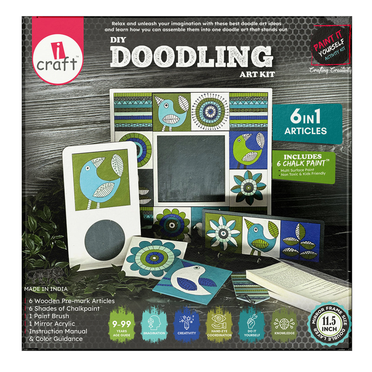 iCraft Doodling Art Kit | 6-in-1 DIY Painting & Home Décor Craft Kit