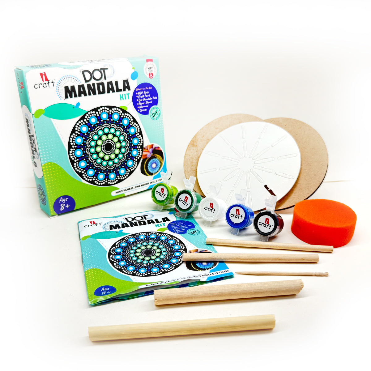 ICraft Dot Mandala Kit for Kids & Adults: Create Art on MDF Coasters, Relaxing Craft for Focus & Creativity(6+ Ages)