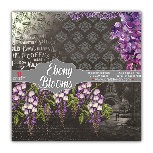 Ebony Blooms 12" x 12" Patterned Papers (Pack of 24 Sheets)