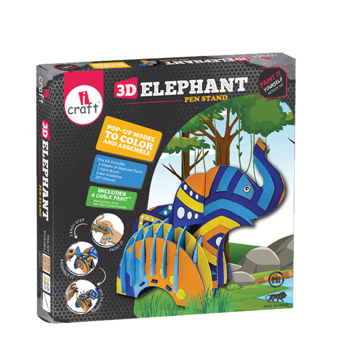 3D Elephant Pen Stand  making Kit for Kids – Creative Painting Craft Kit & Desk Décor