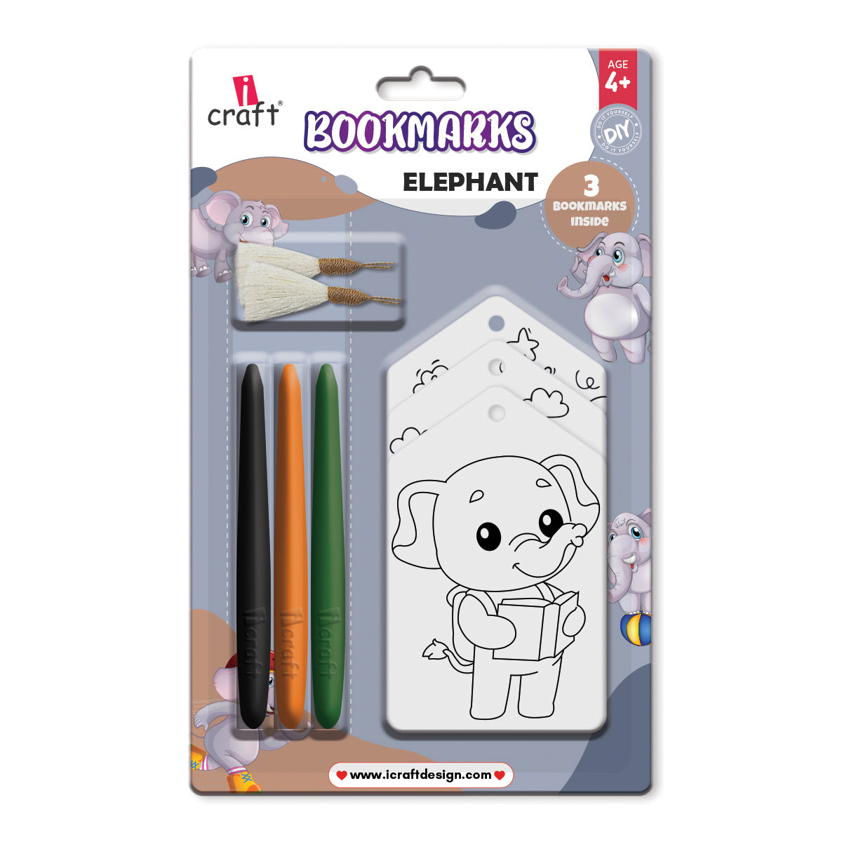 Kids DIY Elephant Bookmark Colouring Kit – Colour Your Own Bookmarks