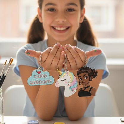 Unicorn Keychain Painting Kit for Kids | Paint Your Own Wooden Keyrings Craft Set