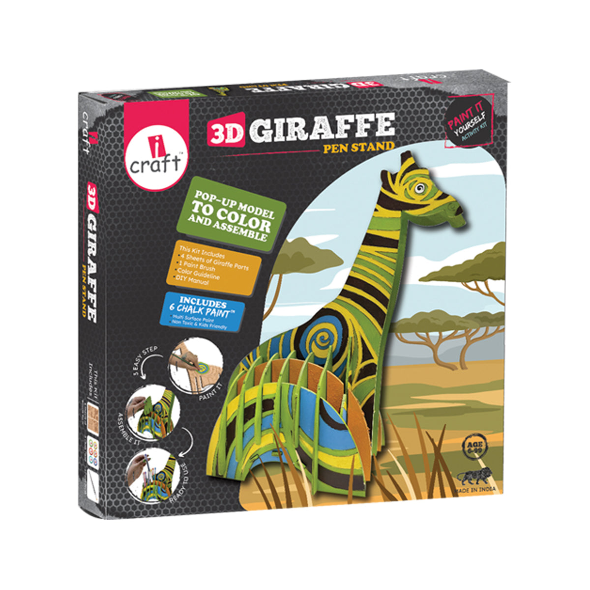 3D Giraffe Pen Stand making Kit for Kids – Creative Painting Craft Kit & Desk Décor