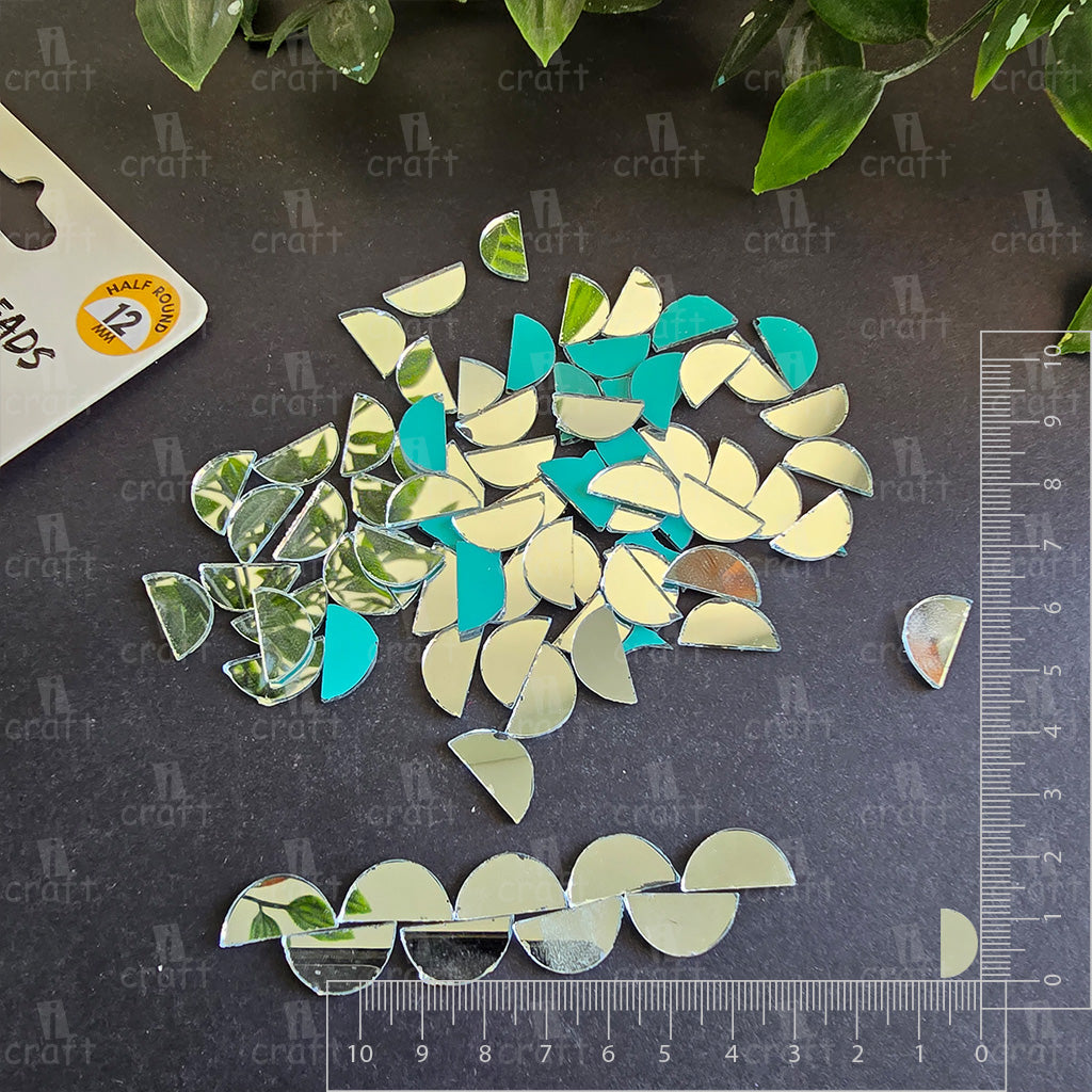 iCraft Half Round Glass Mirror Beads. Pack Of 50 Grams