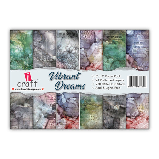 iCraft Vibrant Dreams Patterned Cardstock - 24 pattern sheets (5” x 7”)