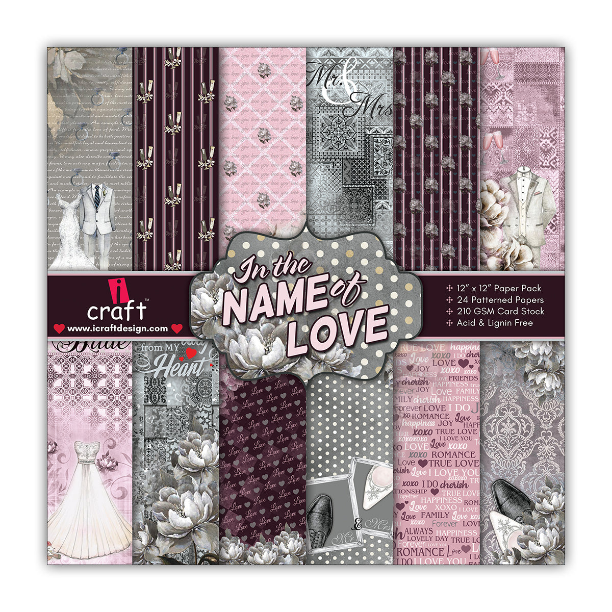 In the Name Of Love 6" x 6" Patterned Papers (Pack of 24 Sheets)