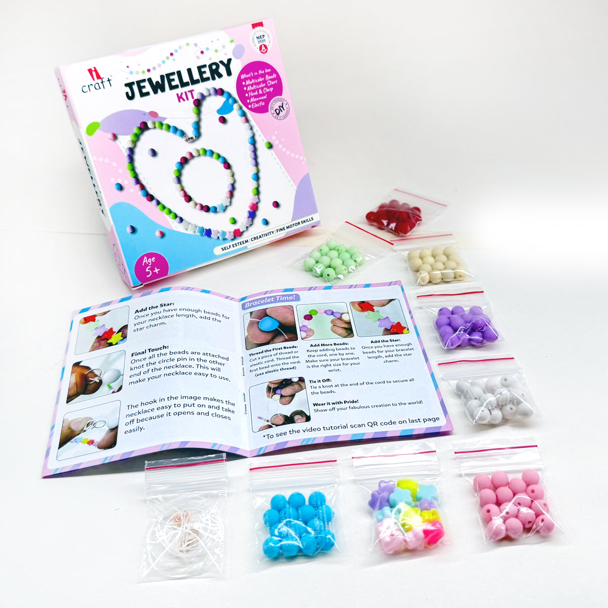 DIY Kids Jewelry Making Kit: Colorful Beads, Star Charms, & Thread for Necklaces & Bracelets - Creative Craft Set for Girls & Boys Ages 6+