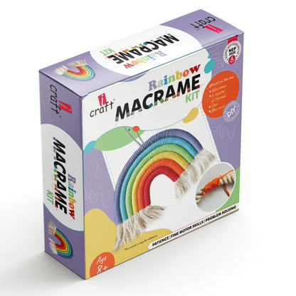 Rainbow Macrame Kit for Kids & Beginners - DIY Wall Hanging Craft Set Develops Creativity, Improves Focus - Perfect Art Gift for Boys & Girls