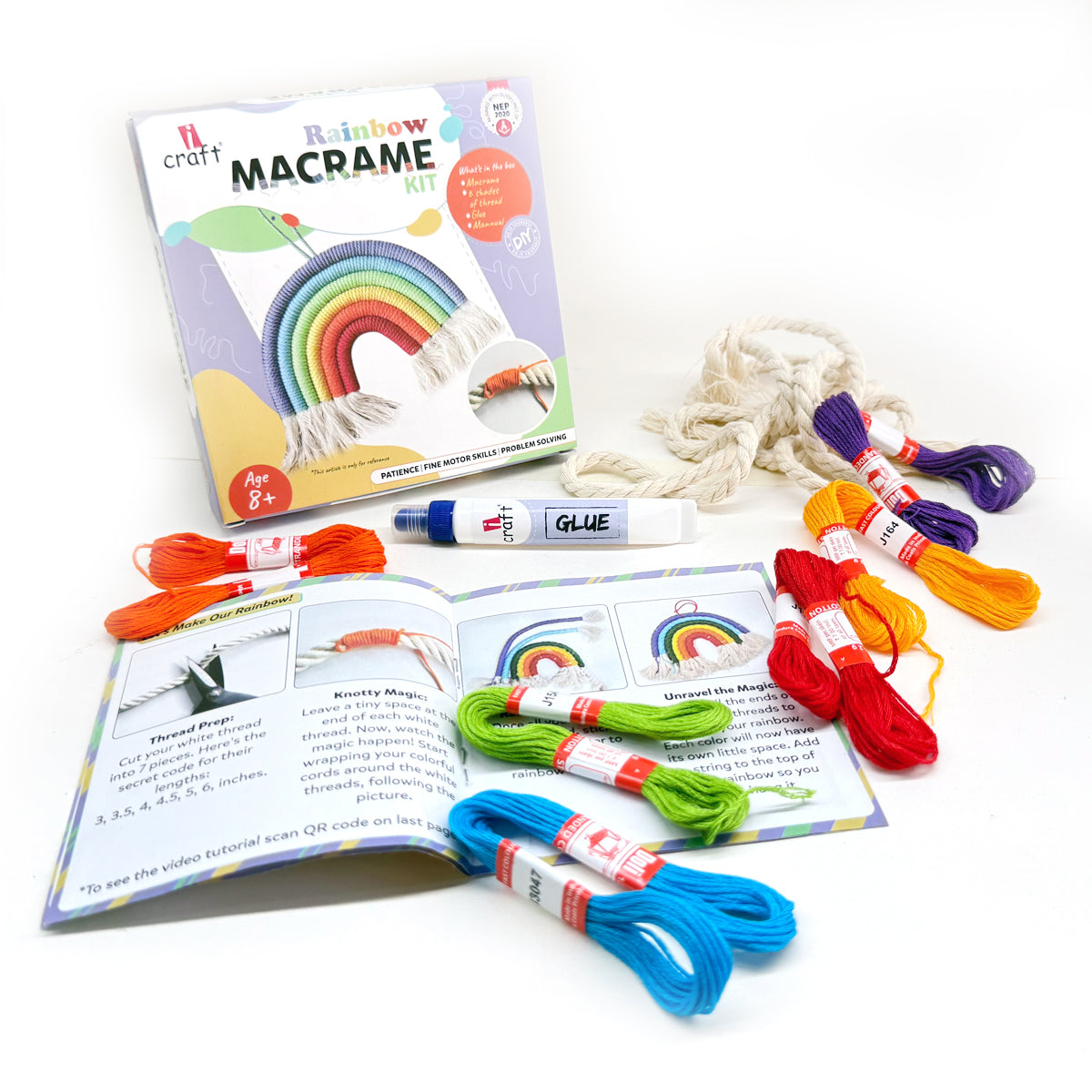 Rainbow Macrame Kit for Kids & Beginners - DIY Wall Hanging Craft Set Develops Creativity, Improves Focus - Perfect Art Gift for Boys & Girls