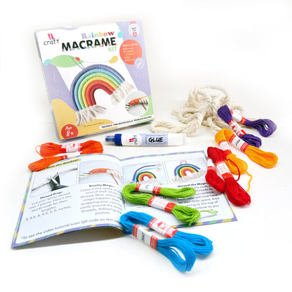 Rainbow Macrame Kit for Kids & Beginners - DIY Wall Hanging Craft Set Develops Creativity, Improves Focus - Perfect Art Gift for Boys & Girls