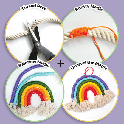 Rainbow Macrame Kit for Kids & Beginners - DIY Wall Hanging Craft Set Develops Creativity, Improves Focus - Perfect Art Gift for Boys & Girls