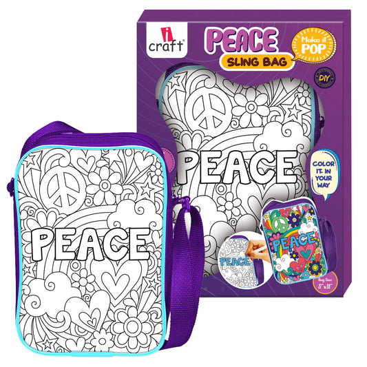Colour Your Own Sling Bag – Peace Design DIY Colouring Kit with 6 Acrylic Markers