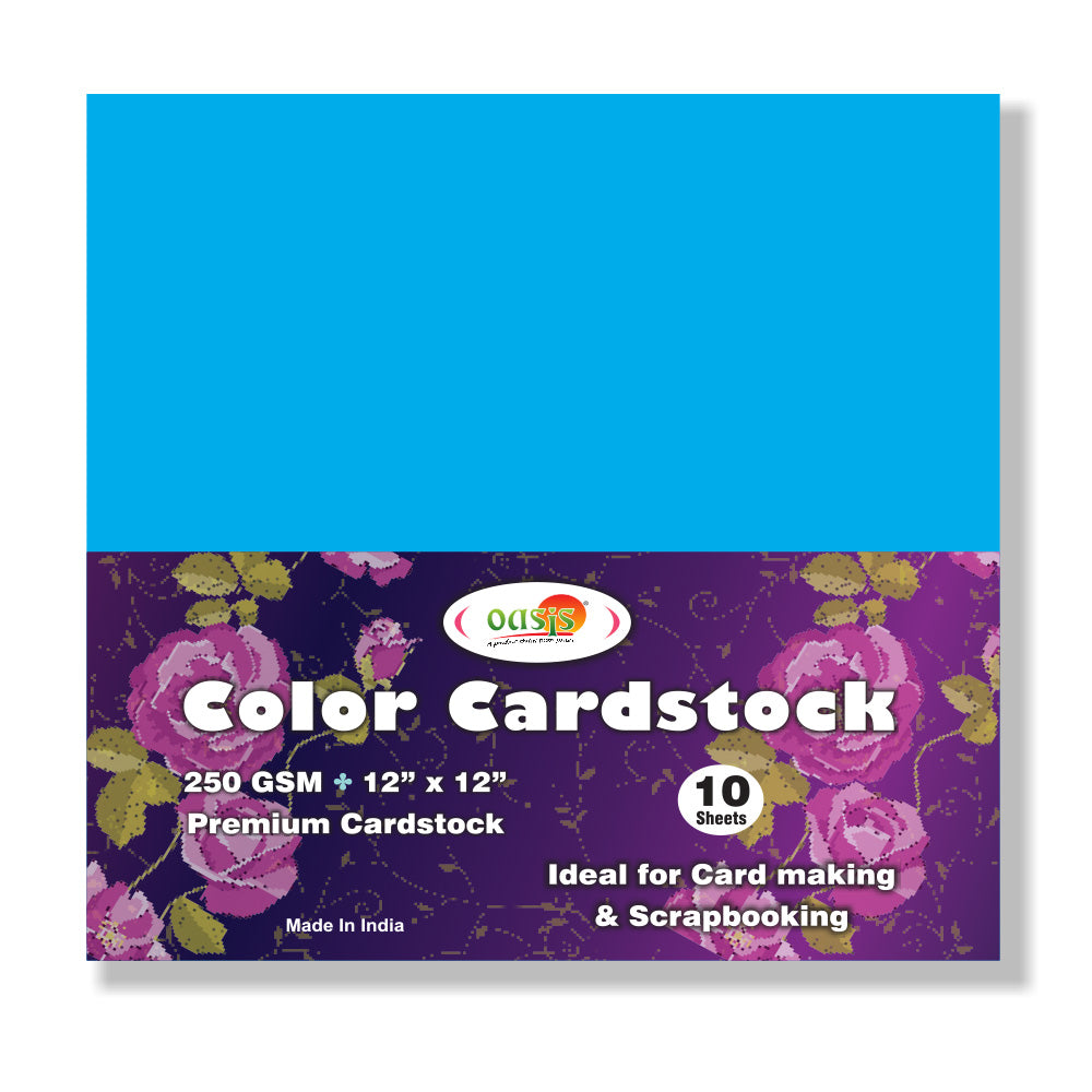 iCraft Colour Card-Stocks For Scrapbooking 12" x 12" 250GSM (Pack Of 10 Sheets) - Phirozy Blue