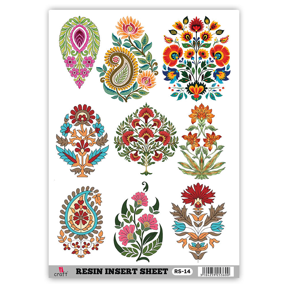 iCraft RS 14 Transparent Resin Art Sheet – Floral, Mandala, Motif & Evil Eye Designs for Resin Crafts