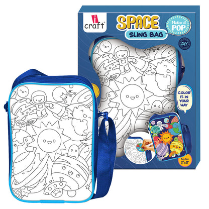 Colour Your Own Sling Bag – Space DIY Colouring Kit with 6 Acrylic Markers