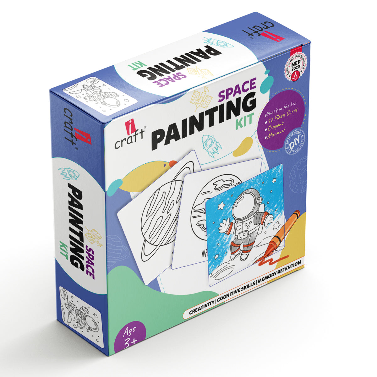 Space Painting Kit for Kids: Solar System Flash Cards with Crayons - Educational and Fun Art Activity, Best Gift for Boys and Girls Ages 6+