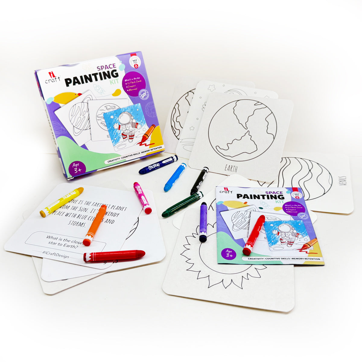 Space Painting Kit for Kids: Solar System Flash Cards with Crayons - Educational and Fun Art Activity, Best Gift for Boys and Girls Ages 6+