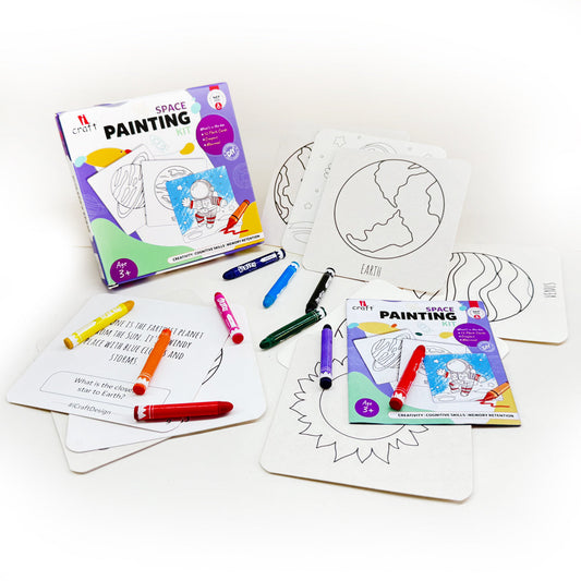 Space Painting Kit for Kids: Solar System Flash Cards with Crayons - Educational and Fun Art Activity, Best Gift for Boys and Girls Ages 6+