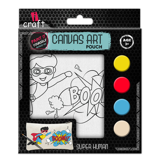 Super Human Canvas Pouch Painting Kit for Kids – Paint Your Own Pencil Case Craft Set