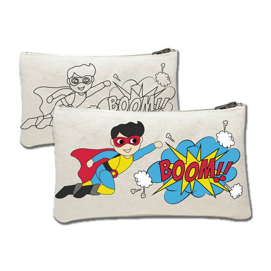 Super Human Canvas Pouch Painting Kit for Kids – Paint Your Own Pencil Case Craft Set