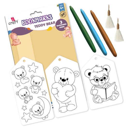Kids DIY Teddy Bear Bookmark Colouring Kit – Colour Your Own Bookmarks
