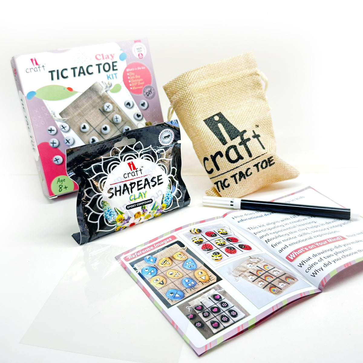 iCraft Clay Tic Tac Toe Kit: DIY Clay Game for Kids, Arts and Crafts Activity, Educational Toy, Best Gift for Kids