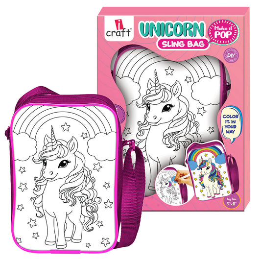 Colour Your Own Sling Bag – Unicorn DIY Colouring Kit with 6 Sketch Pens
