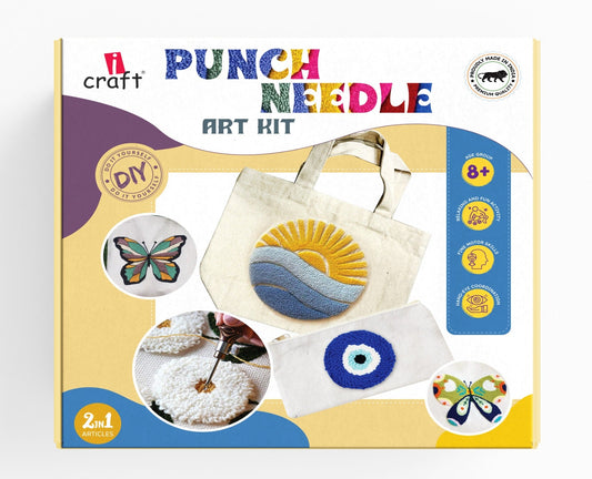 Punch Needle Tote Bag Kit – Beginner Embroidery Craft Kit with Printed Canvas Bag