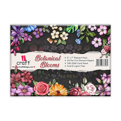 Botanical Blooms Scrapbooking Elements – 24 Pre-Cut Floral Craft Sheets, 5x7"