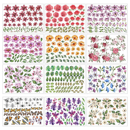 Botanical Blooms Scrapbooking Elements – 24 Pre-Cut Floral Craft Sheets, 5x7"