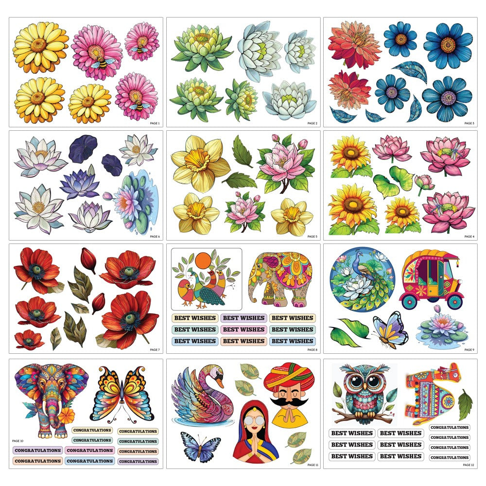 iCraft Indo Floral Scrapbooking Elements – 24 Pre-Cut Indian-Themed Craft Sheets, 5x7"