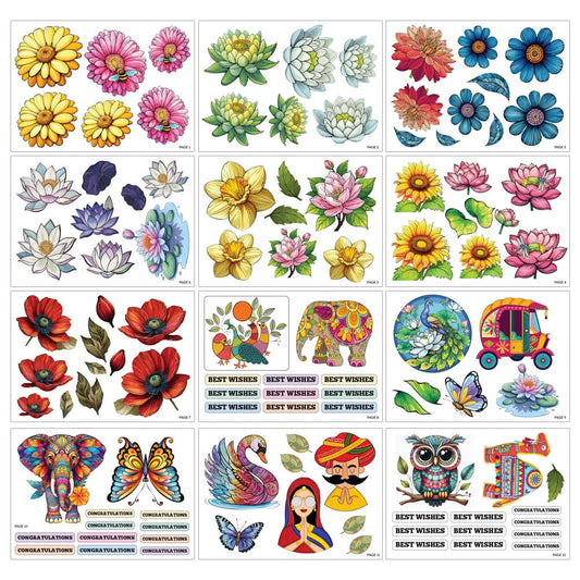 iCraft Indo Floral Scrapbooking Elements – 24 Pre-Cut Indian-Themed Craft Sheets, 5x7"