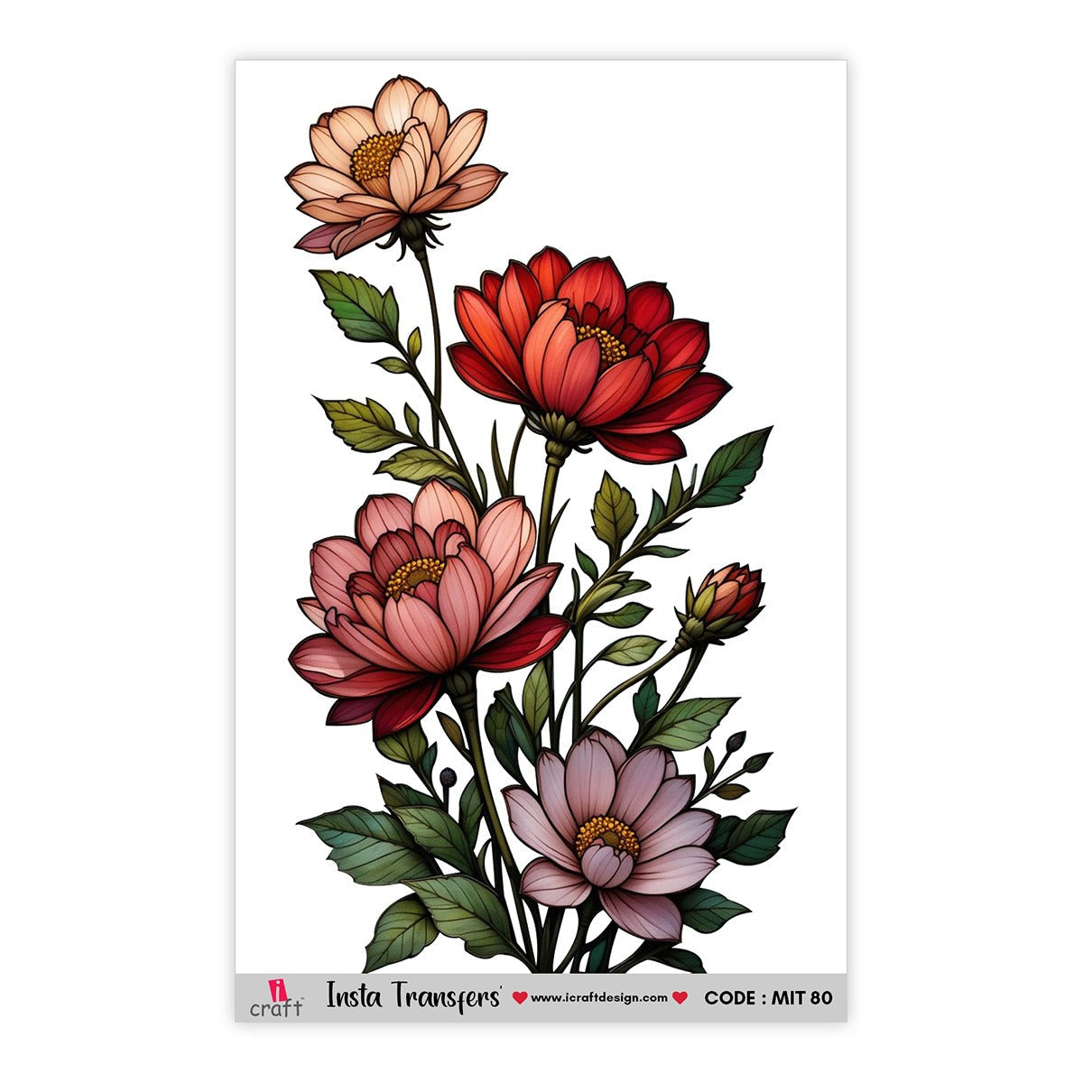 iCraft MIT-80 Anemone Water Transfer Stickers – Floral Decals for Resin, MDF, Glass & Crafts