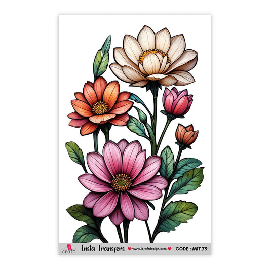 iCraft Asters Water Transfer Stickers – Floral Decals for Resin, MDF, Glass & Crafts | MIT-79
