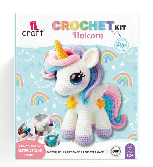 Unicorn Crochet Kit for Beginner – DIY Plush Animal Crochet Kit with Yarn