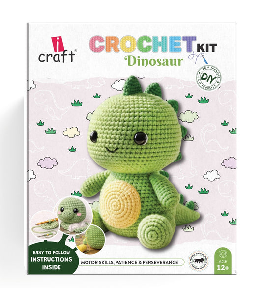 Green Dinosaur Crochet Kit for Beginner – DIY Plush Animal Crochet Kit with Yarn