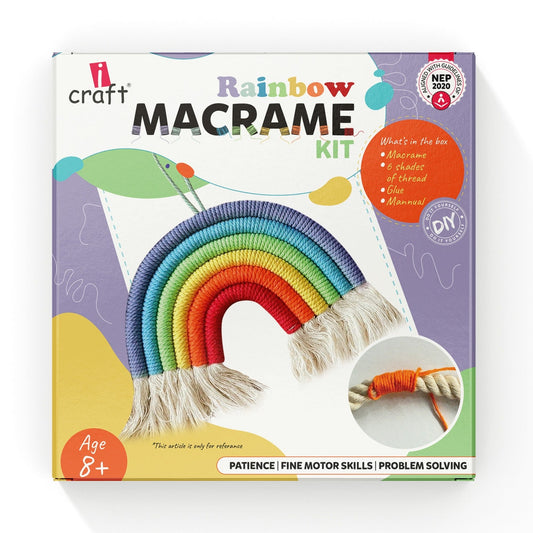 Rainbow Macrame Kit for Kids & Beginners - DIY Wall Hanging Craft Set Develops Creativity, Improves Focus - Perfect Art Gift for Boys & Girls