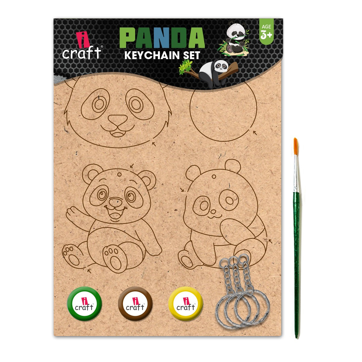 Panda Keychain Painting Kit for Kids | Paint Your Own Wooden Keyring Craft Set