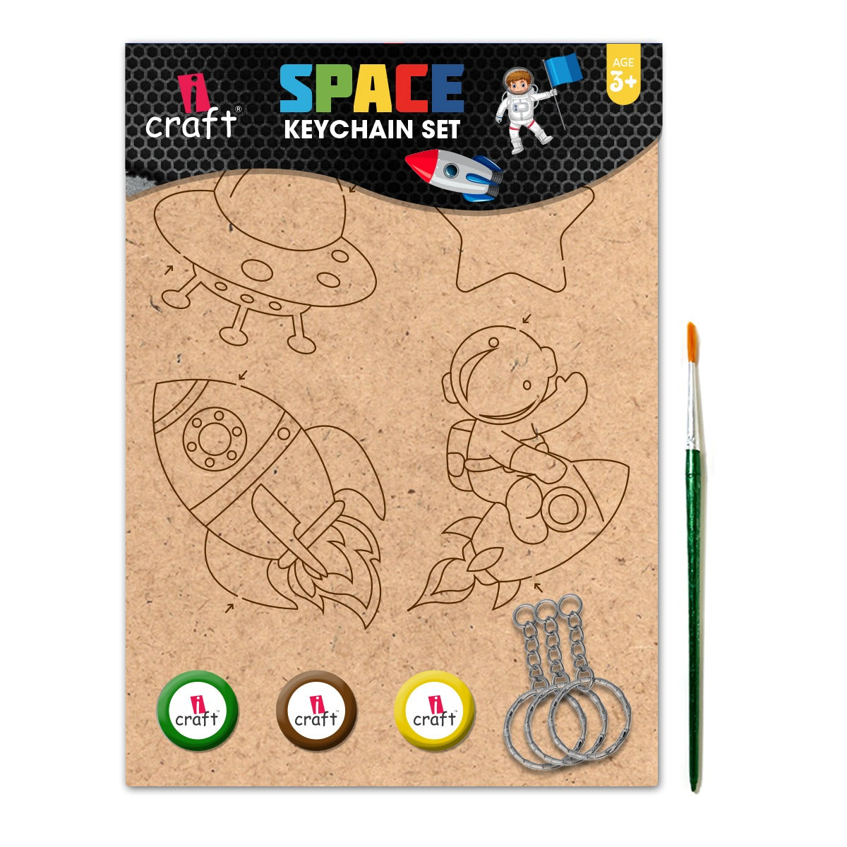 Space Keychain Painting Kit for Kids | Paint Your Own Wooden Keyrings Craft Set