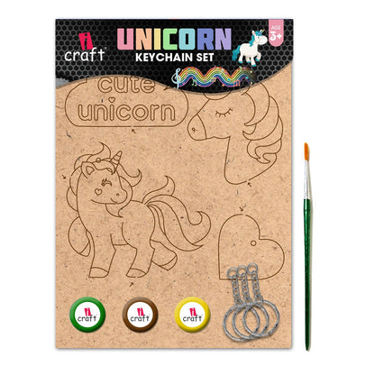 Unicorn Keychain Painting Kit for Kids | Paint Your Own Wooden Keyrings Craft Set
