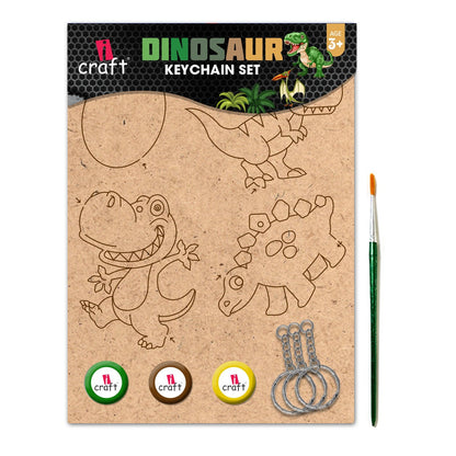 Dinosaur Keychain Painting Kit for Kids | Paint Your Own Wooden Keyrings Craft Set