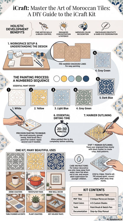 Moroccan Tiles DIY Painting Kit – Wooden Tile Art Craft Set | iCraft