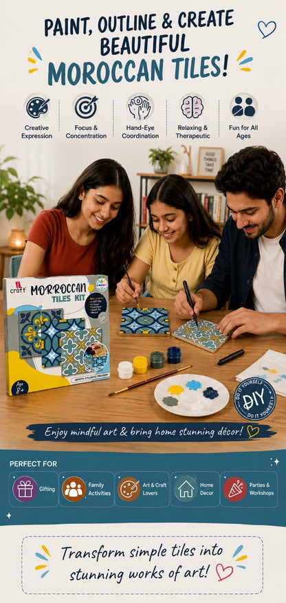 Moroccan Tiles DIY Painting Kit – Wooden Tile Art Craft Set | iCraft