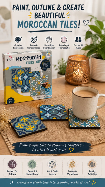 Moroccan Tiles DIY Painting Kit – Wooden Tile Art Craft Set | iCraft