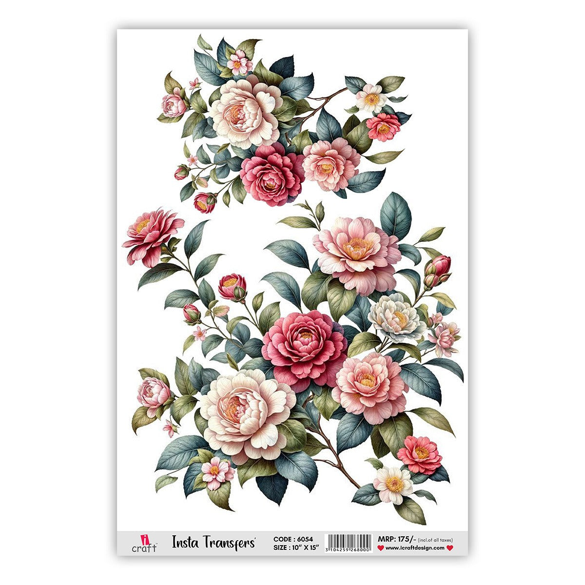 iCraft Water Transfer Stickers | Red Rose | 6054