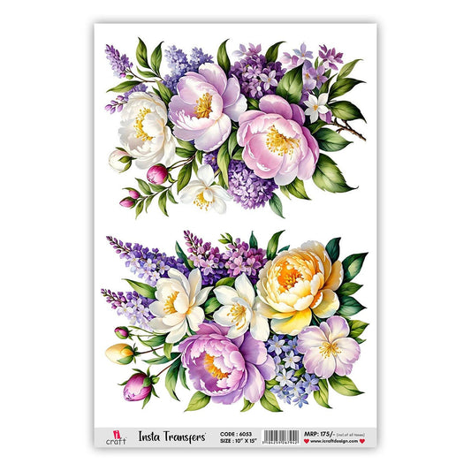 iCraft Water Transfer Stickers- Best use for Resin, Fabric, Plastic, MDF & Glass Decorative Decals in Floral, Quotes & More (10" x 15") Yellow rose) | 6053