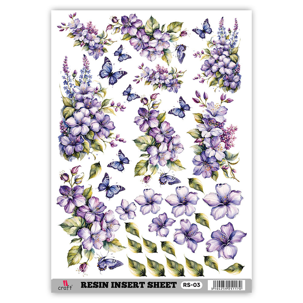 iCraft Transparent Resin Insert Sheet – Floral & Butterfly 03 Designs for Resin Art & Crafts | RS-03