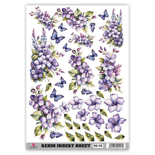 iCraft Transparent Resin Insert Sheet – Floral & Butterfly 03 Designs for Resin Art & Crafts | RS-03